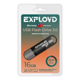 Флеш-накопитель 16Gb Exployd 600, USB 3.0, пластик, чёрный