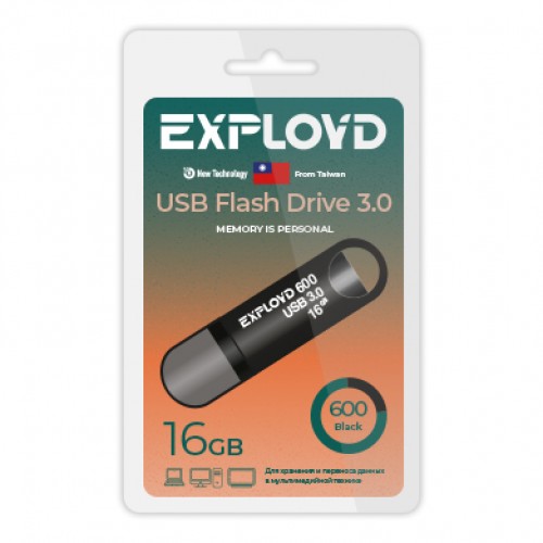 Флеш-накопитель 16Gb Exployd 600, USB 3.0, пластик, чёрный