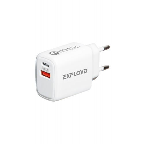 Блок питания сетевой 1 USB, Type-C Exployd EX-Z-1339, SHAFT, 3000mA, QC3.0, FCP, SCP, AFC, PD3.0, цвет: белый