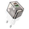 Блок питания сетевой 1 USB, Type-C Borofone BA80A, scenery, 5V, 3.0A, 20Вт, PD, QC, FCP, AFC, цвет: чёрный, прозрачный