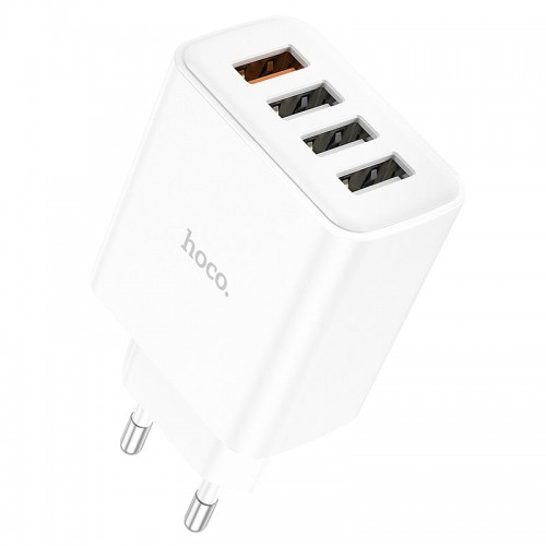 Блок питания сетевой 4 USB HOCO C102A, Fuerza, 2100mA, 28.5Вт, QC3.0, FCP, AFC, цвет: белый