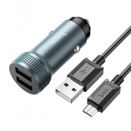 Блок питания автомобильный 2 USB HOCO Z49, Level, кабель микро USB 1.0м, цвет: серый