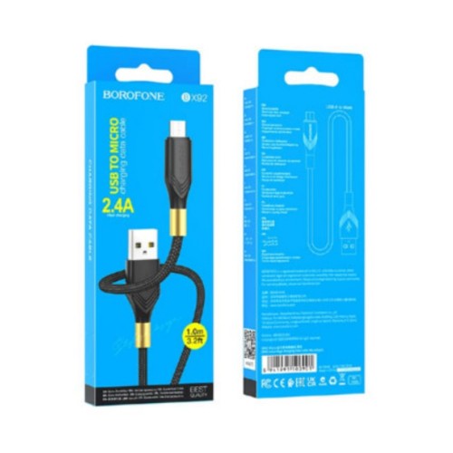 Кабель USB - микро USB Borofone BX92 Advantage, 1.0м, 2.4A, 20Вт, PD, цвет: чёрный