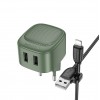 Блок питания сетевой 2 USB Borofone BAS21A, 5V, 2.1A, кабель USB - 8-pin, 1.0м, цвет: зелёный