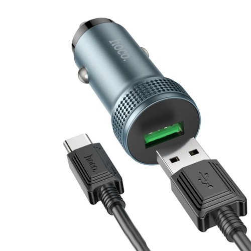 Блок питания автомобильный 1 USB HOCO Z49A, Level, 18Вт, QC3.0, кабель Type-C 1.0м, цвет: серый