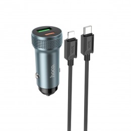 Блок питания автомобильный USB, Type-C HOCO Z49B, Level, 20Вт + 18Вт, PD, QC 3.0, FCP, AFC, кабель Type-C, 8-pin, 1.0м, цвет: серый