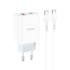 Блок питания сетевой 1 USB, Type-C HOCO C97A, 3000mA, 20Вт, PD, QC 3.0, FCP, AFC, кабель Type-C-Type-C, цвет: белый