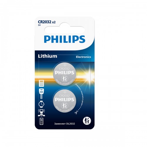 Батарейка Philips CR2032-2BL, 3В, (2/40/400/56000), (арт.Б0062716)