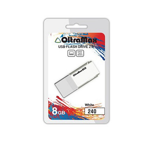 Флеш-накопитель 8Gb OltraMax 240, USB 2.0, пластик, белый