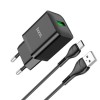 Блок питания сетевой 1 USB HOCO N26, Maxim, 3000mA, 18Вт, QC3.0, кабель Type-C, цвет: чёрный