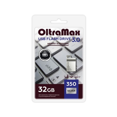 Флеш-накопитель 32Gb OltraMax Mini 350, USB 3.0, металл, серебряный