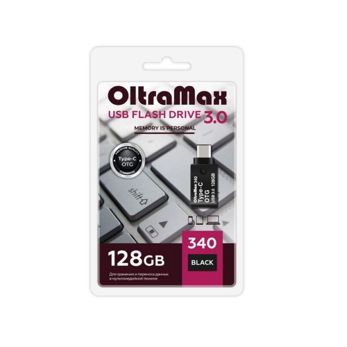 Флеш-накопитель 128Gb OltraMax 340, USB 3.0, пластик, OTG, Type-C, черный