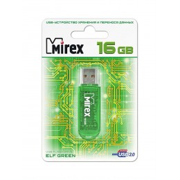 Флеш-накопитель 16Gb Mirex ELF, USB 2.0, пластик, зелёный