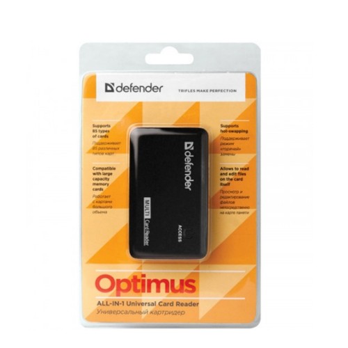 Кардридер Defender для microSD, miniSD, TF, M2, Optimus, USB 2.0, пластик, цвет: чёрный