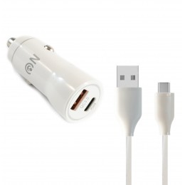 Блок питания автомобильный 1 USB, 1 Type-C FaisON A-24, Long, 3000mA, QC3.0, PD3.0, кабель Type-C, цвет: белый
