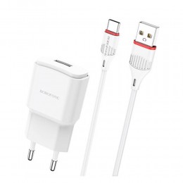 Блок питания сетевой 1 USB Borofone BA48A, Orion, 2100mA, кабель Type-C, цвет: белый