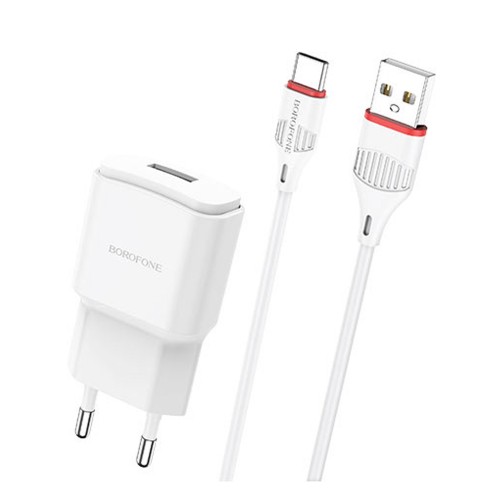 Блок питания сетевой 1 USB Borofone BA48A, Orion, 2100mA, кабель Type-C, цвет: белый