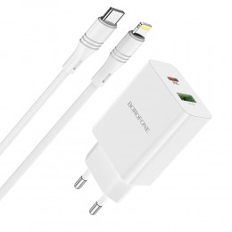 Блок питания сетевой 1 USB, 1 Type-C Borofone BA56A, Lavida, 20Вт, QC3.0, QC2.0, FCP, SCP, AFC, PD3.0, кабель Type-C, 8-pin, 1.0м, цвет: белый
