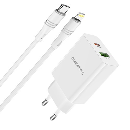 Блок питания 20Вт Borofone BA56A: USB, Type-C, QC3.0, белый
