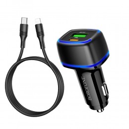 Блок питания автомобильный 1 USB, Type-C Borofone BZ14A , Mercury, 3000mA, QC3.0, FCP, SCP, AFC, PD3.0, кабель Type-C-8-pin, цвет: чёрный
