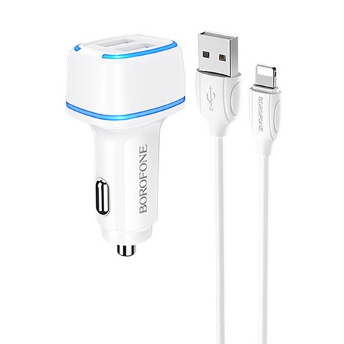 Блок питания автомобильный Borofone BZ14, 2 USB, 2400mA, белый
