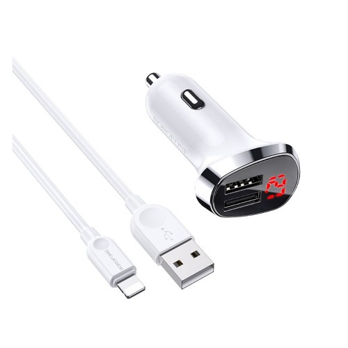 Блок питания автомобильный 2 USB Borofone BZ15, 2400mA, белый
