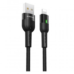 Кабель USB - 8 pin Borofone BU17 Starlight, 1.2м, круглый, 2.4A, нейлон, LED, цвет: чёрный