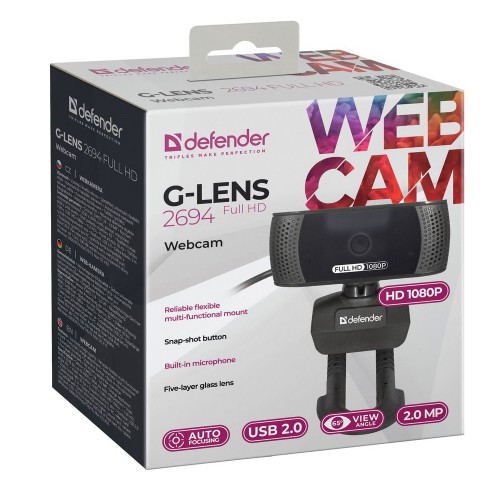 Веб-камера Defender G-lens 2694 с микрофоном, 1920x1080, USB
