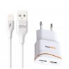 Блок питания сетевой 2 USB FaisON FS-Z-984, Jhree, 2400mA, 2400mA, кабель 8 pin, цвет: белый