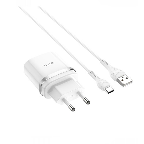 Блок питания сетевой 1 USB HOCO C12Q, 3000mA, 18Вт, QC3.0, кабель Type-C, цвет: белый