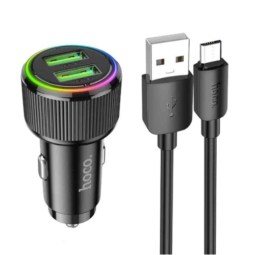 Блок питания автомобильный 2 USB HOCO NZ14, Guerrero, 36Вт, QC, FCP, AFC, кабель USB - микро USB, 1.0м, цвет: черный