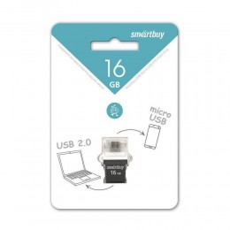 Флеш-накопитель 16Gb SmartBuy POKO series, USB 2.0, пластик, OTG, чёрный