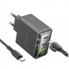 Блок питания сетевой 1 USB, 2 Type-C Borofone BAS34A, Treasure, 5V, 3.0A, PD 65Вт, кабель Type-C, Type-C, 1.0м, цвет: черный