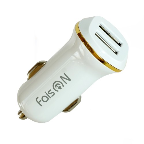 Блок питания автомобильный 2 USB FaisON Z1, белый, 2100mA
