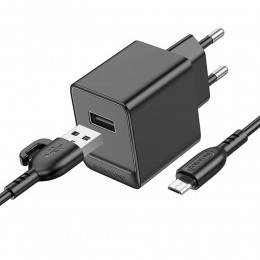 Блок питания сетевой 1 USB Borofone BAS11A, Erudite, 5V/2.1A, кабель USB - микро USB, 1.0м, цвет: чёрный