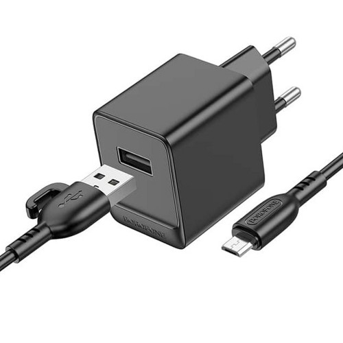 Блок питания сетевой 1 USB Borofone BAS11A, Erudite, 5V/2.1A, кабель USB - микро USB, 1.0м, цвет: чёрный