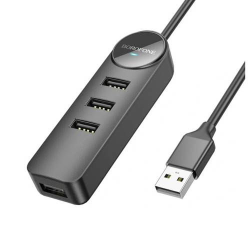 USB-концентратор Borofone DH5, Erudite 4-in-1, 4 гнезда, 4хUSB 3.0, кабель USB 0.2м, цвет: чёрный