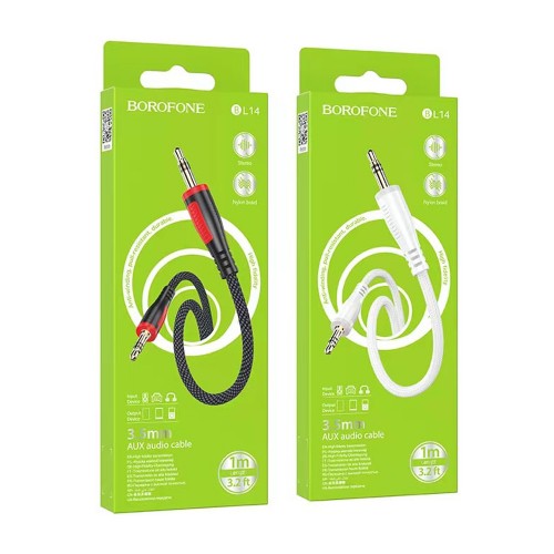 Кабель AUX, Jack 3,5mm(m) - Jack 3,5mm(m) Borofone BL14, 2.0м, цвет: чёрный