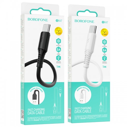 Кабель USB - Type-C Borofone BX47 Coolway, 1.0м, 3,0А, цвет: чёрный