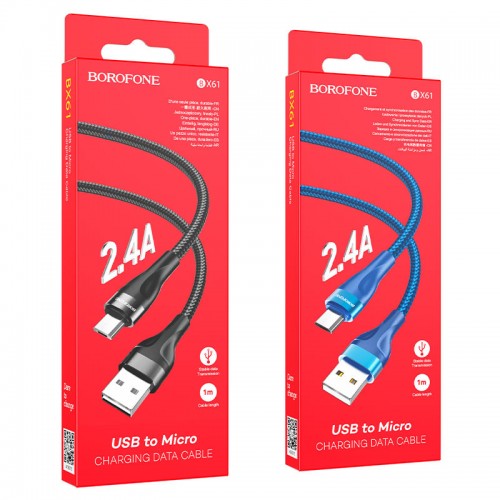 Кабель USB - микро USB Borofone BX61 Source, 1.0м, 2.4A, цвет: синий