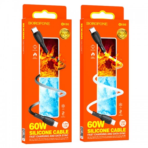 Кабель Type-C - Type-C Borofone BX86, 1.0м, 3.0A, 60Вт, чёрный
