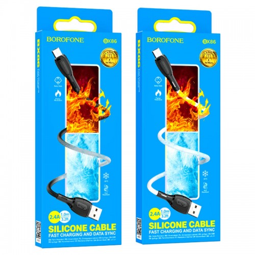 Кабель USB - микро USB Borofone BX86, 1.0м, 2.4A, белый
