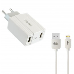 Блок питания сетевой 2 USB FaisON C-22, Cool, 2400mA, кабель 8 pin, цвет: белый