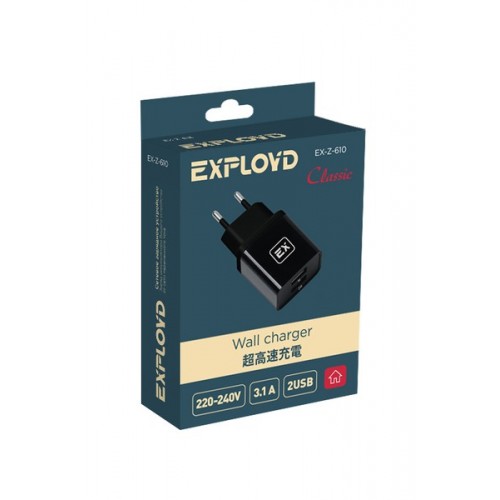 Блок питания сетевой 2 USB Exployd EX-Z-610, Classic, 1000mA, 2100mA, цвет: черный