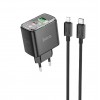 Блок питания сетевой USB, Type-C HOCO CS42A, Smart, 5V, 3.0A, 30Вт, PD, QC 3.0, кабель Type-C, 8-pin, 1.0м, цвет: чёрный