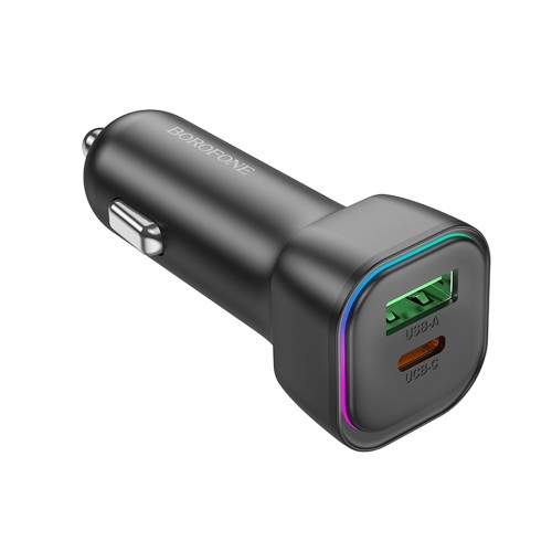 Блок питания автомобильный USB, Type-C Borofone BZ28A, Trophie, 5V, 3.0A, 30Вт, PD, QC 3.0, цвет: черный