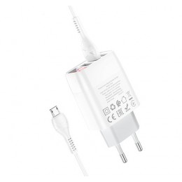 Блок питания сетевой 1 USB, 2 Type-C HOCO C99A, 3000mA, PD, QC, AFC, FCP, кабель USB - микро USB, 1.0м, цвет: белый