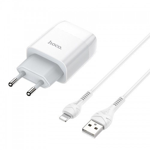 Блок питания сетевой 2 USB HOCO C73A, Glorious, 2400mA, кабель 8 pin, цвет: белый