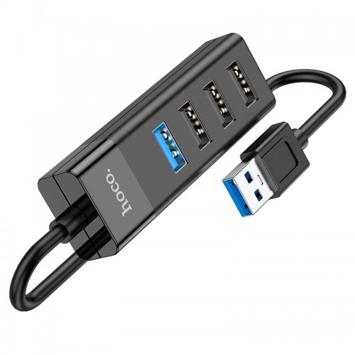 USB-концентратор HOCO HB25, Easy, 4 гнезда, 3хUSB2.0, 1хUSB3.0, подсветка, цвет: чёрный