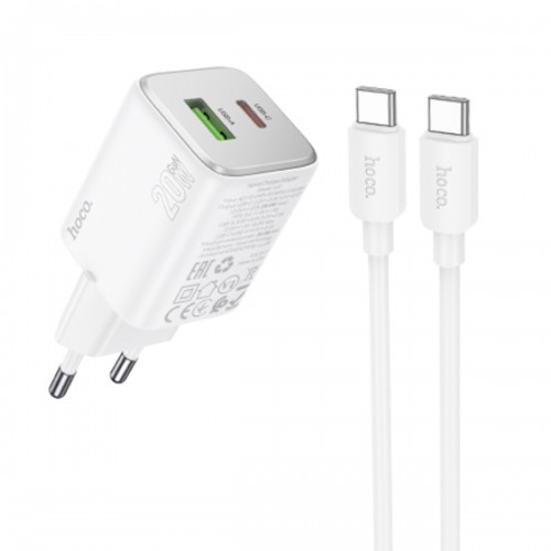 Блок питания сетевой 1 USB, Type-C HOCO N41, Almighty, 5V, 3.0A, 20Вт, PD20W/ QC3.0/ FCP/ AFC, кабель Type-C, Type-C, 1.0м, цвет: белый